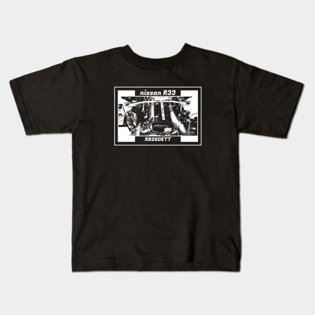 NISSAN SKYLINE GT-R R33 ENGINE (Black Version) Kids T-Shirt by Cero